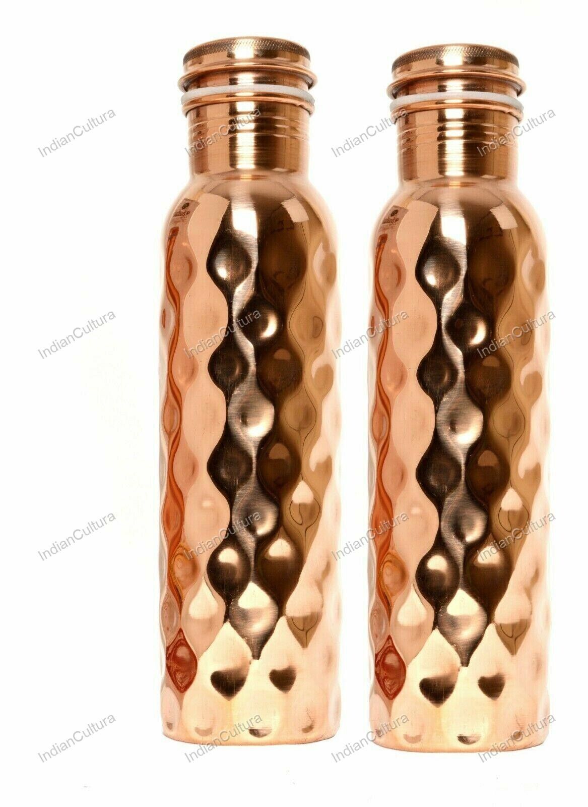 900 ml Pure Copper Water Bottle Ayurveda Health Benefit Diamond Design Set Of 2