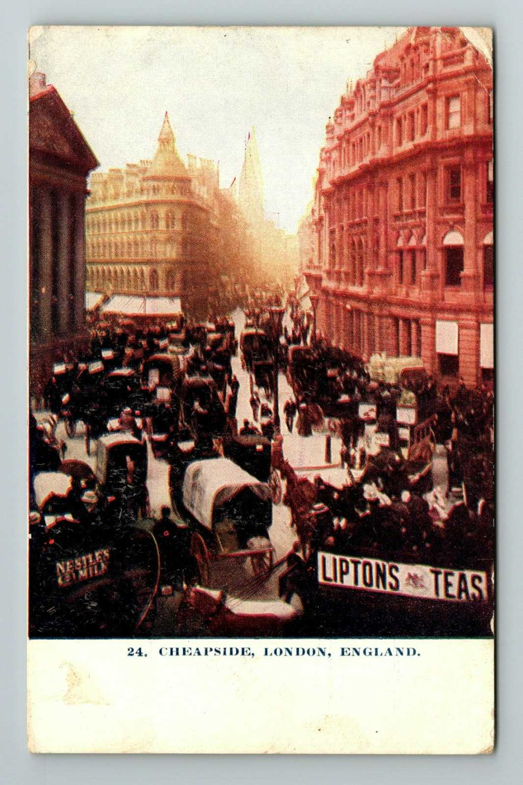 London-United Kingdom, Cheapside, Panoramic View, Vintage Postcard