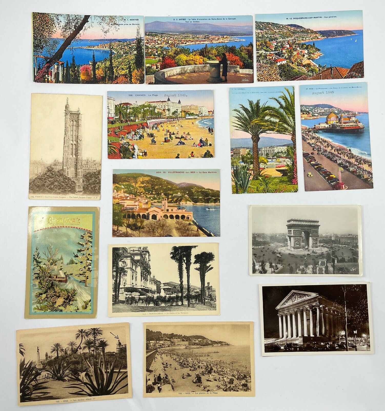 France Paris French Territory Nice Monte Carlo Lot of 14 Postcards - 1945