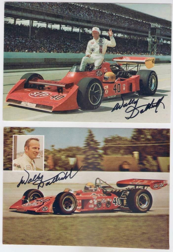 ~THREE (3) Signed WALLY DALLENBACH  Indy 500 Postcards 1973, 1974 and 1977~