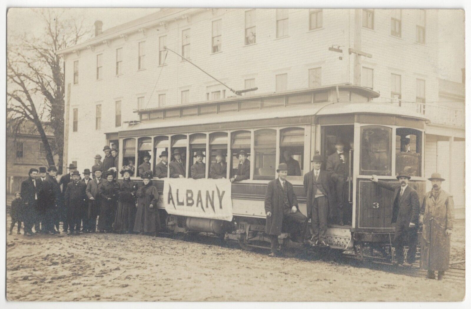 1908 Albany, Oregon REAL PHOTO - Electric Railroad Trolley at St. Charles Hotel
