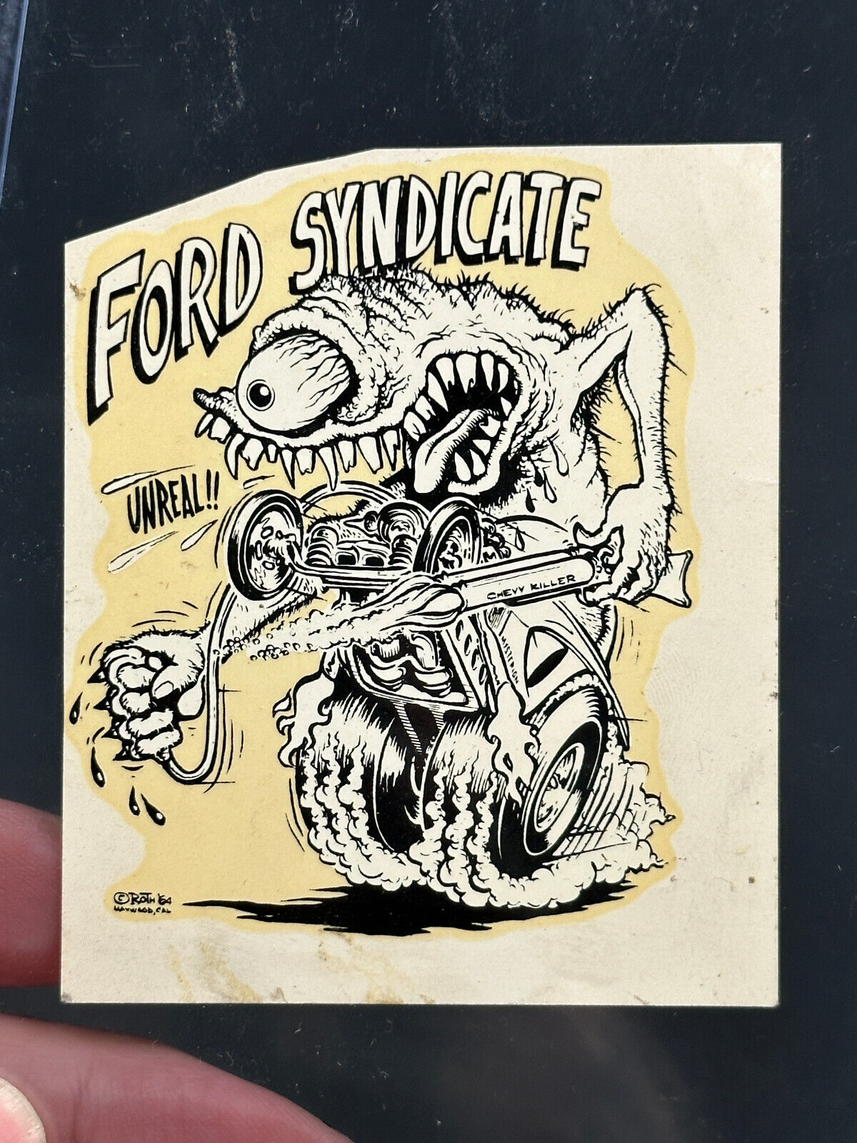 Original vtg 1964 Ed Big Daddy Roth Ford Syndicate rat fink sticker decal