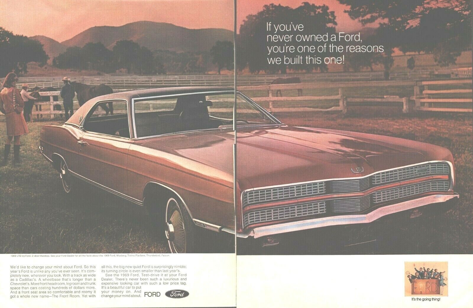 1968 Ford LTD Vintage TWO PAGE Print Ad New 1969 Model 2 Door Hardtop 