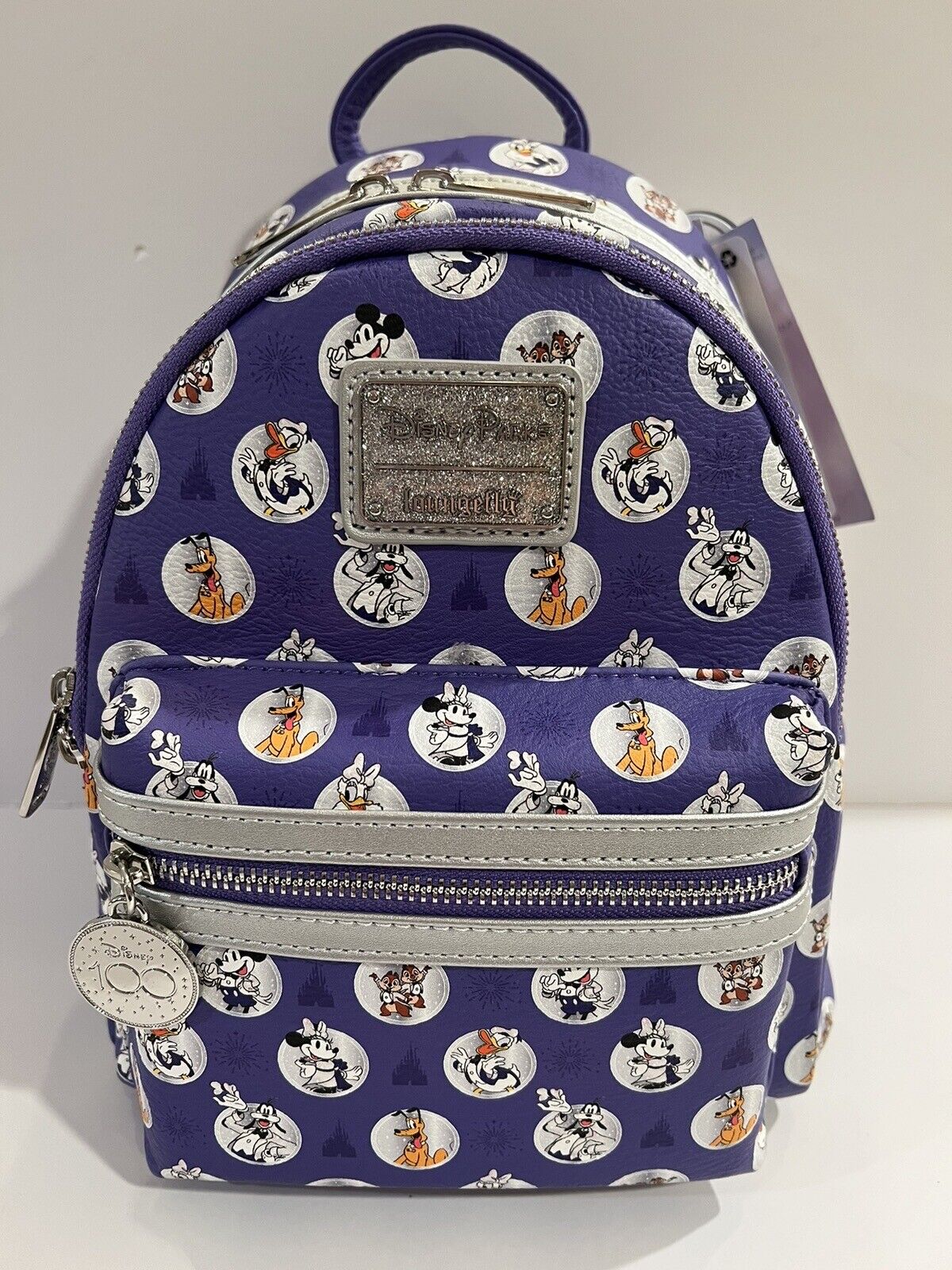 2023 Disney 100th 100 Anniversary Mickey Platinum Purple Loungefly Backpack Bag