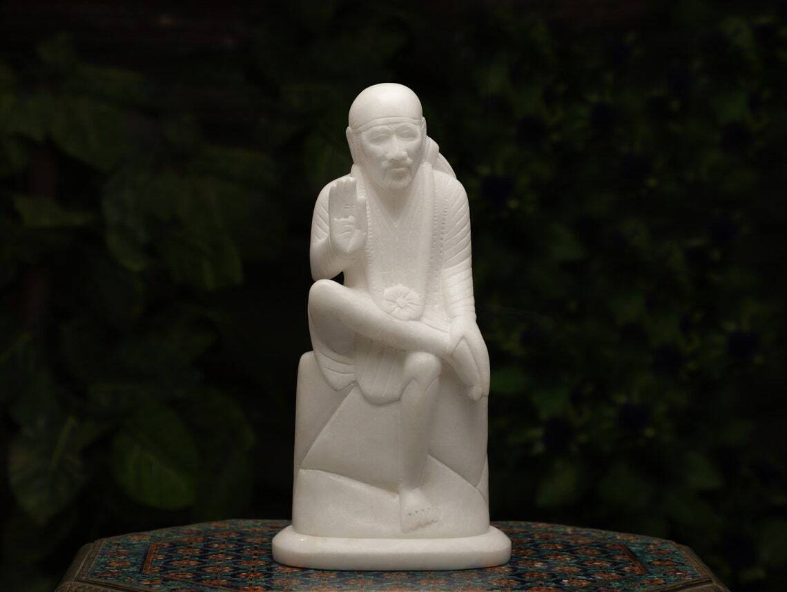 Sai Baba Statue Marble 11 Inch Shirdi Sai Ram Hindu God Temple Decor Figurine 