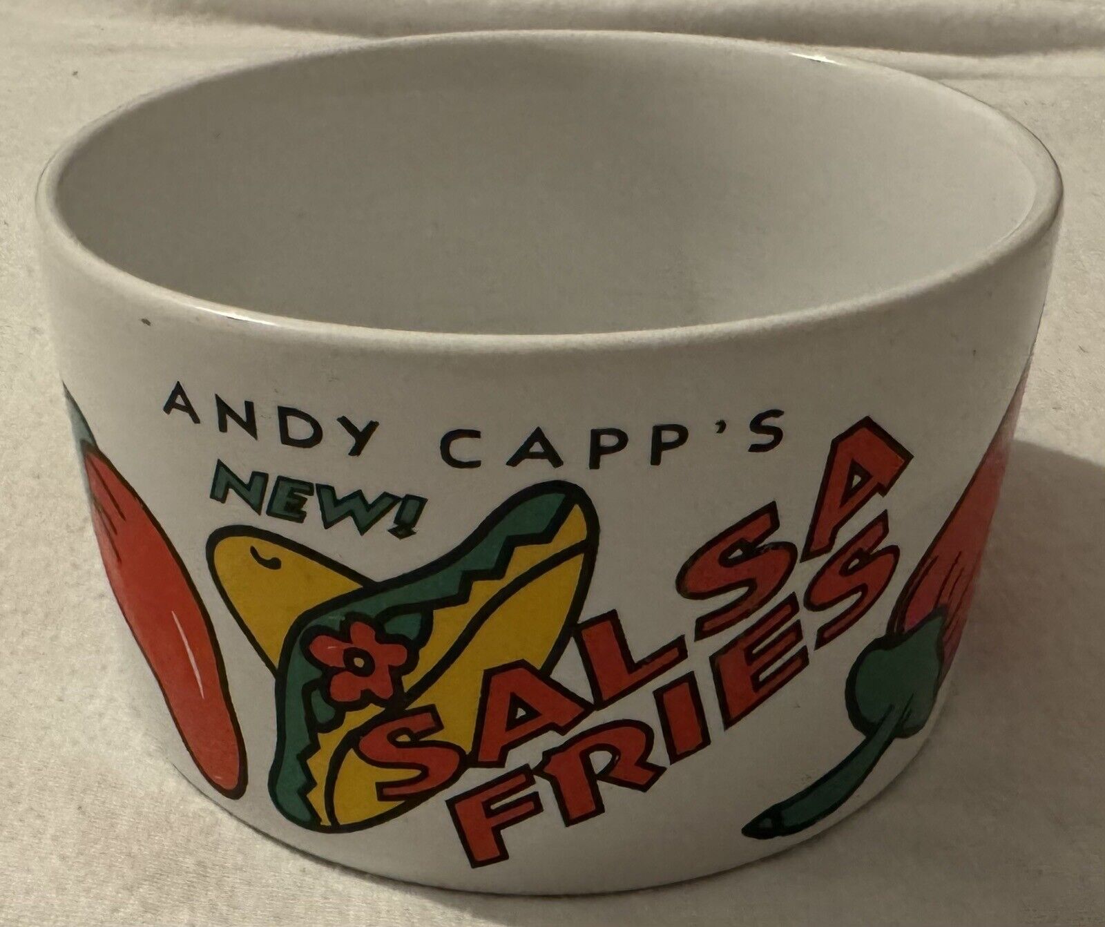 Vintage Andy Capp’s Salsa Fries Coffee Mug Snack Chili Pepper Sombrero 2.5” Rare