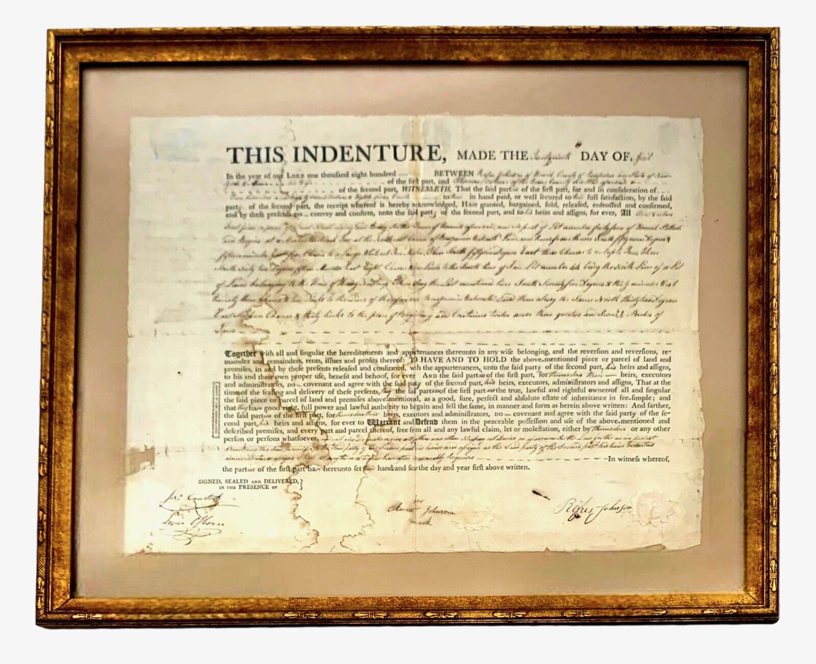 Legal Document from New York 1801 Framed Antique Record for Office Decor