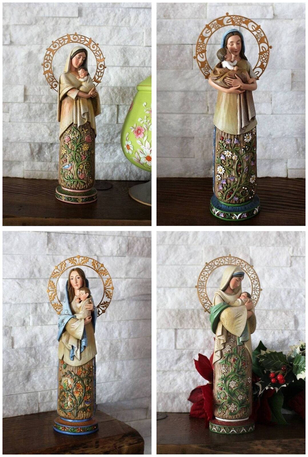 Madonna Mary Statue Set of 4 Resin 10 inch 4 Seasons Collection Ornate Floral