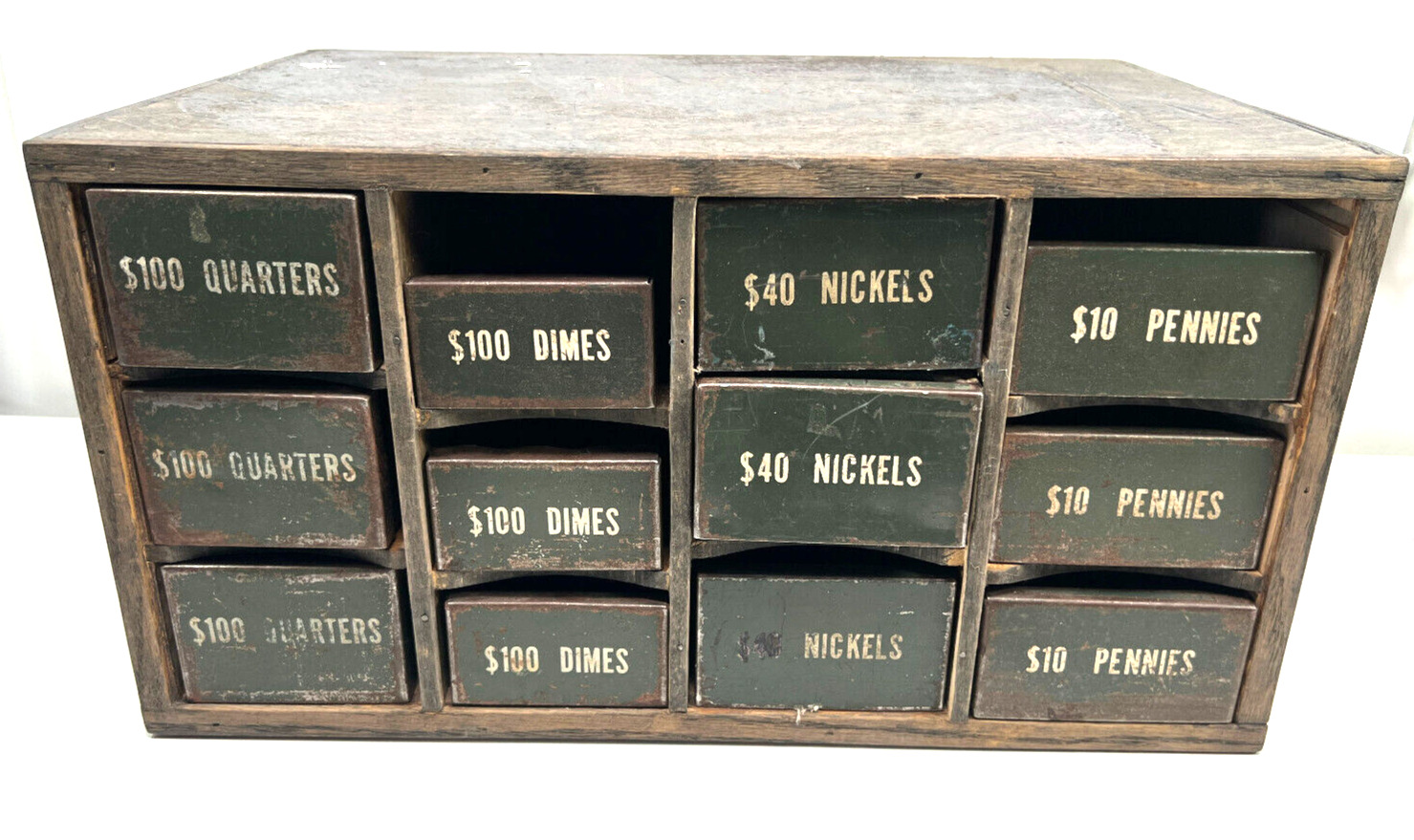 vtg Coin Drawer Box Military? Army? Dimes Nickels Pennies change register