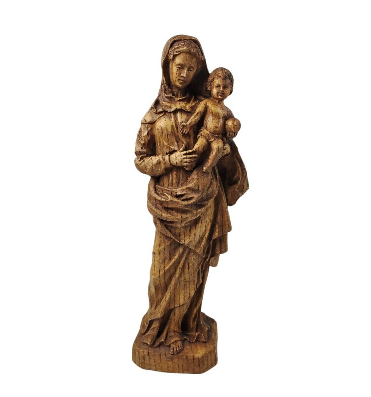 Madonna and Child Wood Carved Figurine Statue SIC H. Mariot Signed 13.25