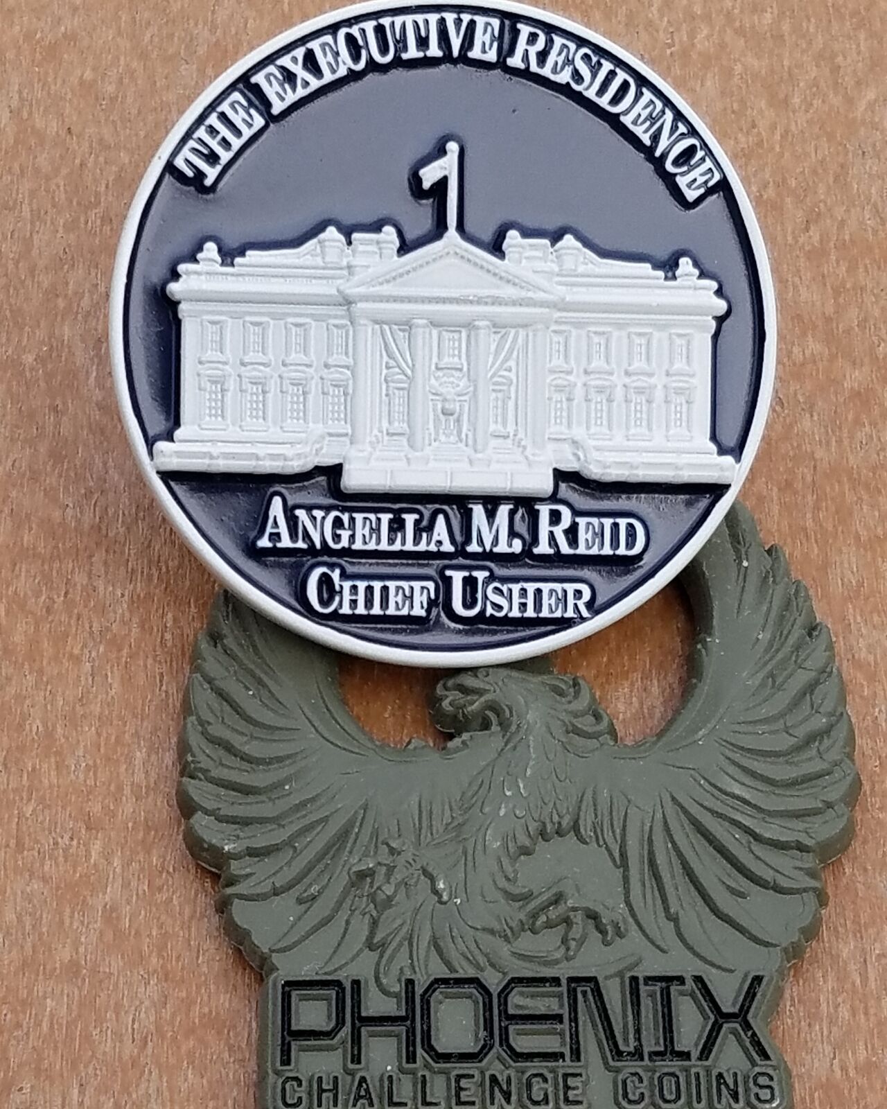 White House Chief USher Angella Reid Custom Challenge Coin Featuring Phoenix Cha