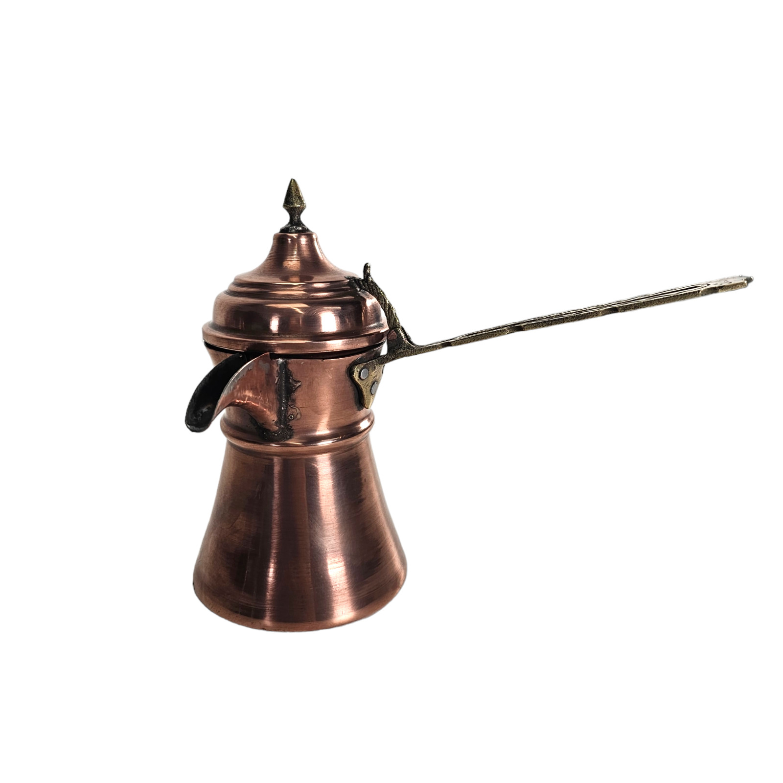 Vtg Hammered Copper Butter Warmer Pot w/ Brass Handle & Tin Lining Turkish Pot