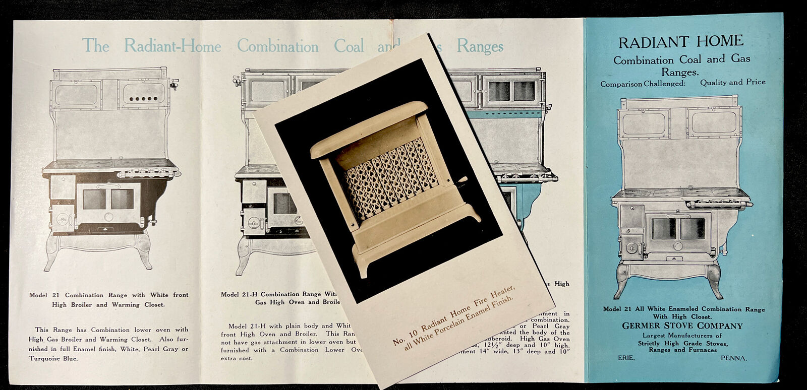 1930s Vtg GERMER Coal & Gas RANGE Stoves Radiant Home Brochure Ads Erie PA
