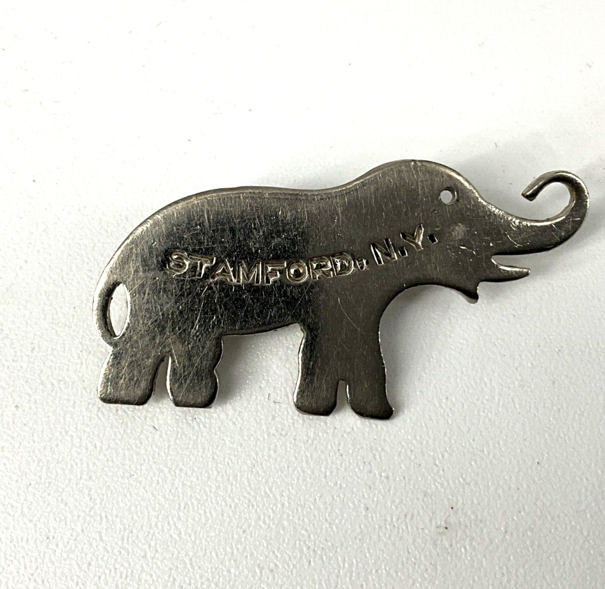 Vintage SILVER TONE Elephant GOP Republican Lapel Pin STAMFORD NY
