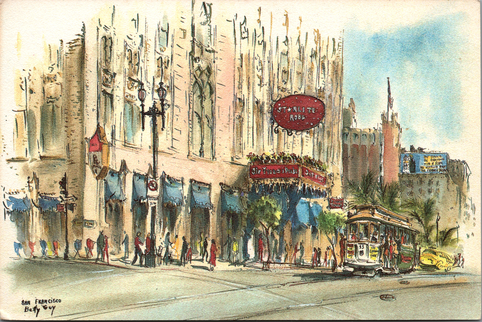 Art Watercolor Artist Betty Guy Drake Hotel Ad San Francisco CA Starlite Roof