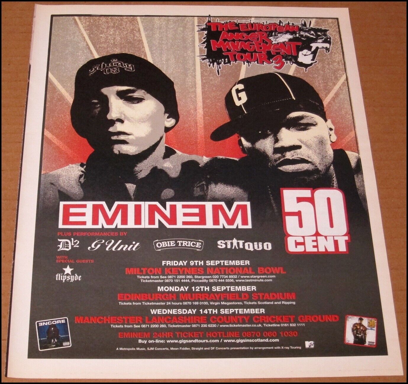 2005 Eminem 50 Cent UK Anger Management Tour 3 Print Ad Advertisement Encore