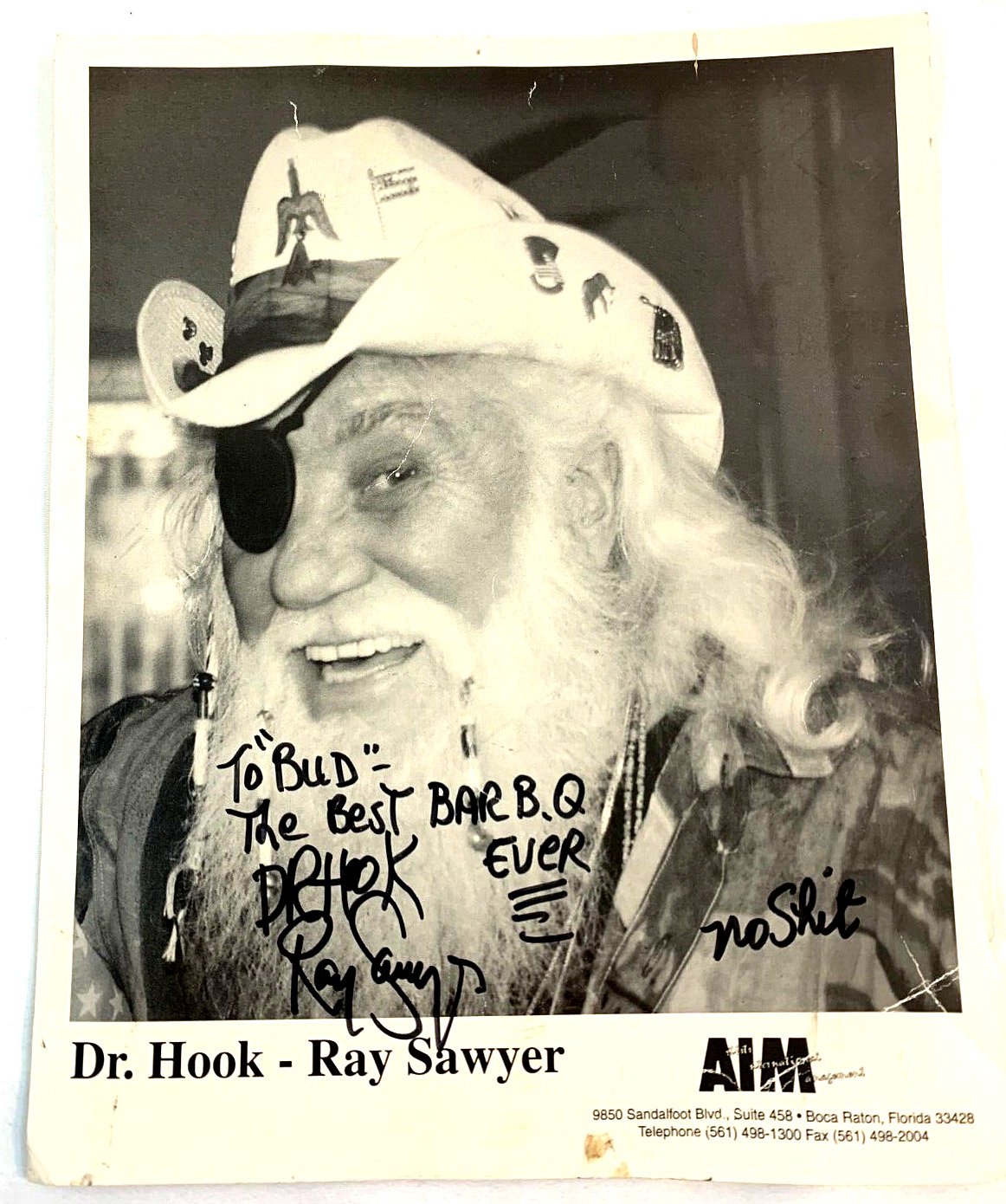 DR. HOOK ~ Ray Sawyer ~ Signed 8 x 10 AIM Black & White Photograph