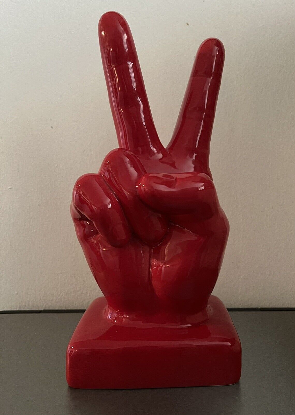 Ceramic Red Peace Sign Hand Statue Figurine Decor #70-1214RD