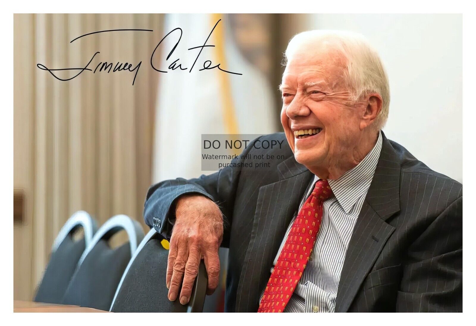 PRESIDENT JIMMY CARTER SMILING AUTOGRAPHED SIGNED 4X6 PHOTO