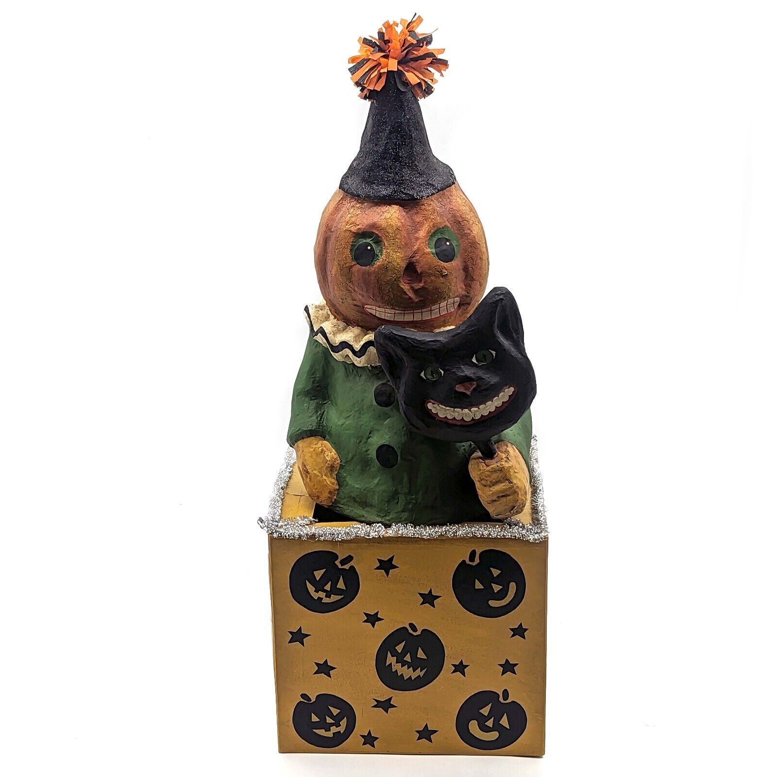 Bethany Lowe Halloween Jack O Lantern In The Box Cat Mask Decor