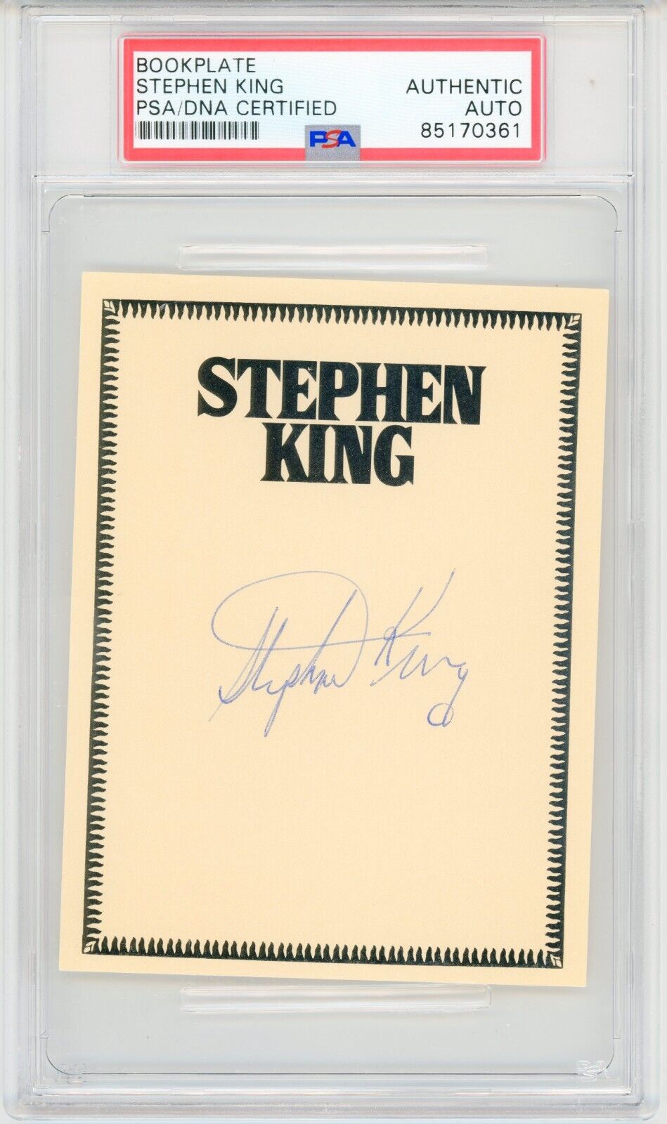 Stephen King ~ Signed Autographed Vintage Bookplate ~ PSA DNA Encased