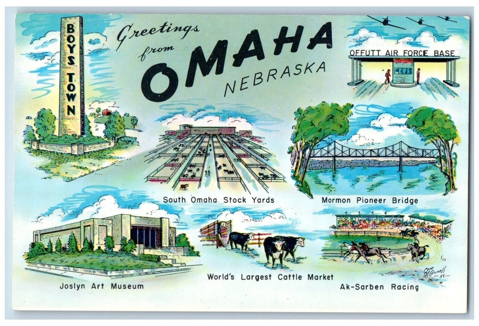 Omaha Nebraska NE Postcard Greetings Boys Town Offutt Air Force Base Multiview