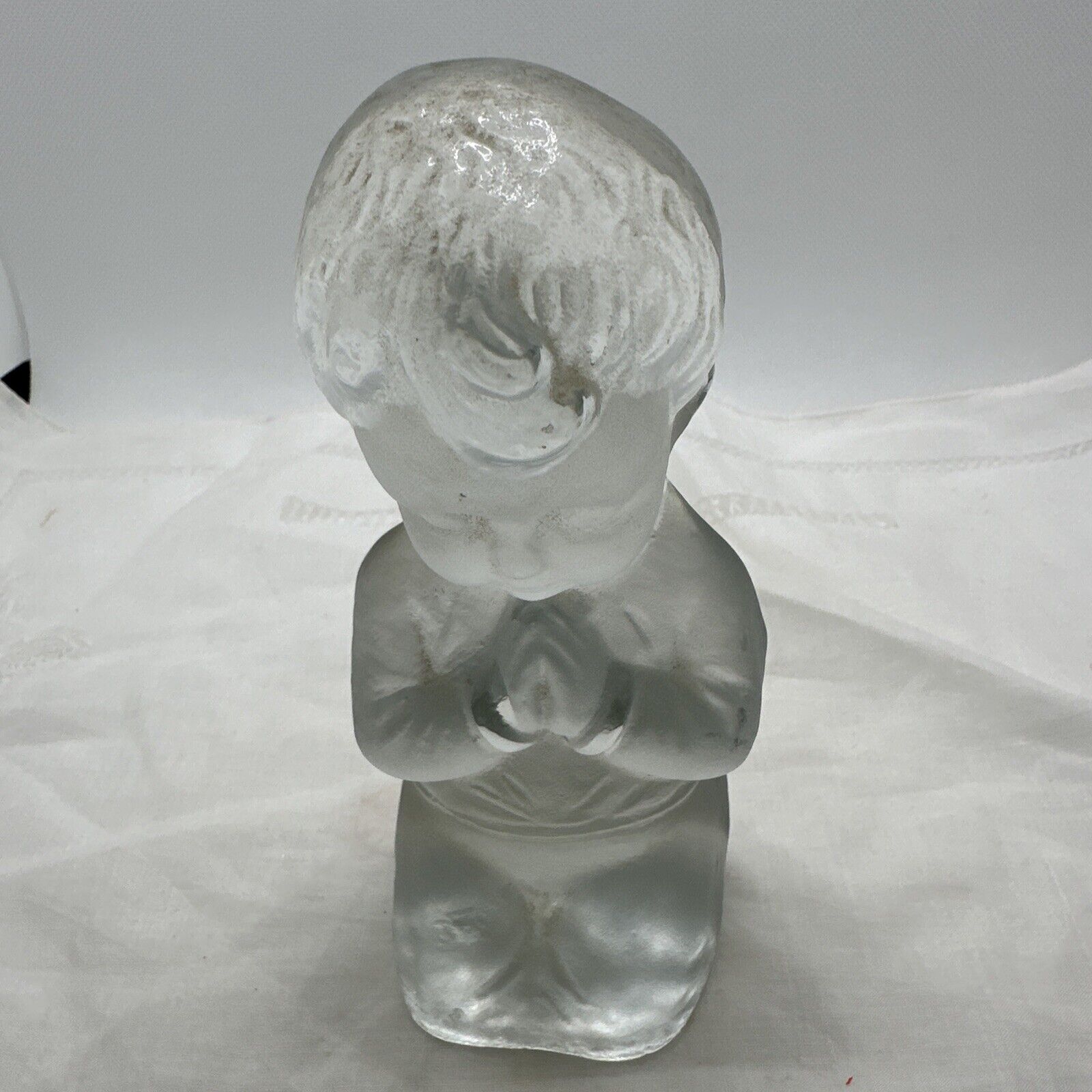 Viking Frosted/ Clear Praying Boy Statue Or Bookend 5.75”