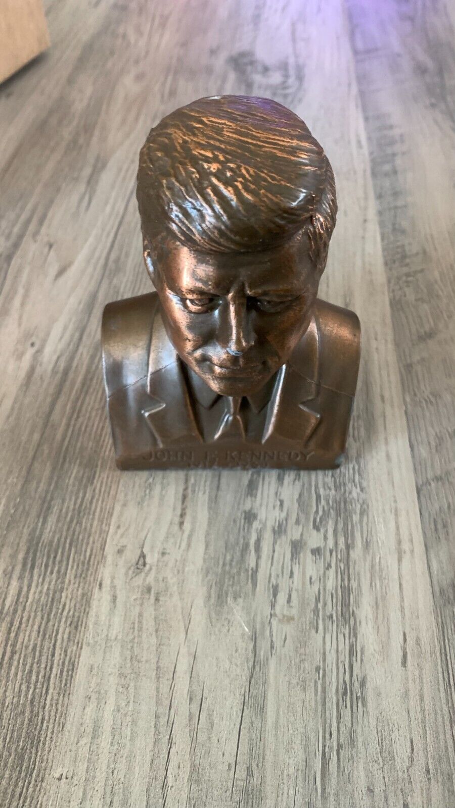 John F. Kennedy Bronze Bust Metal Bank , No Key