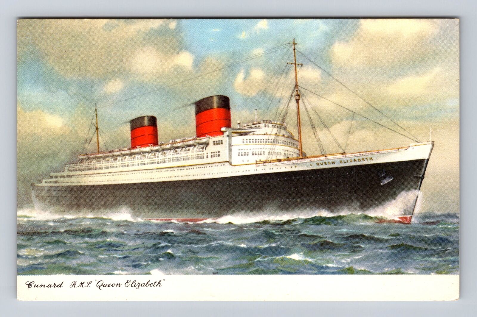 Cunard RMS Queen Elizabeth, Ship, Antique, Vintage Souvenir Postcard