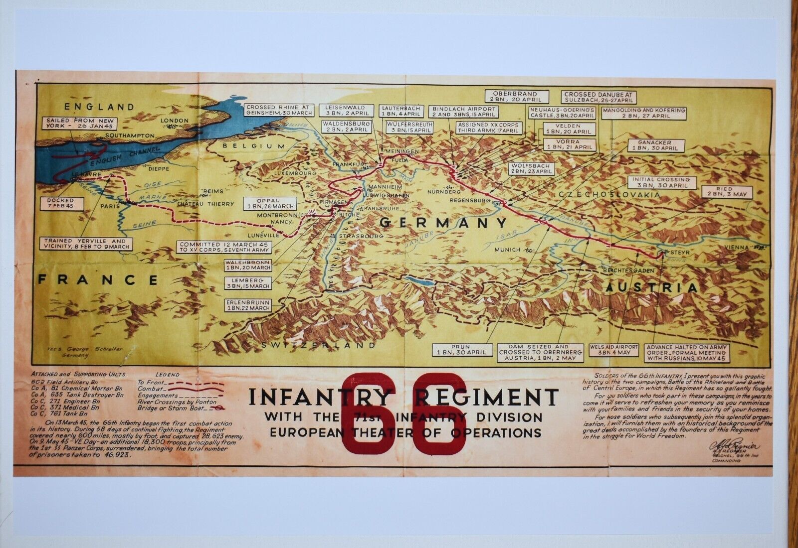 World War II 66 Infantry, Regiment 71st Infantry European Theater Map Print