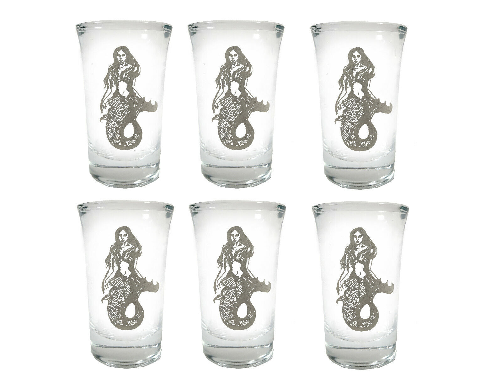 Mermaid Shot Glass Set of 6 - Free Personalized  Engraving, 1.5oz Shot Glass