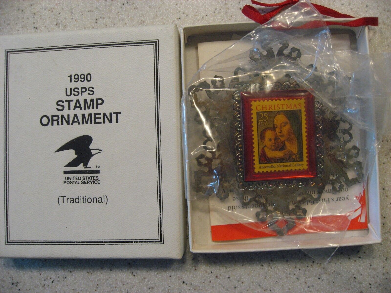 Vintage 1990 USPS Stamp Ornament - Traditional - Christmas Ornament Madonna
