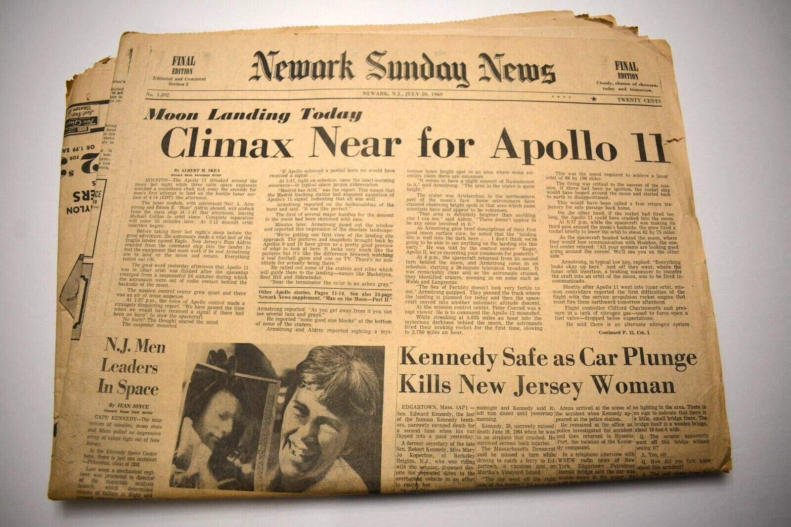 Chappaquiddick Accident Mary Jo Kopechne Sen Kennedy Moon Newspaper July 20,1969