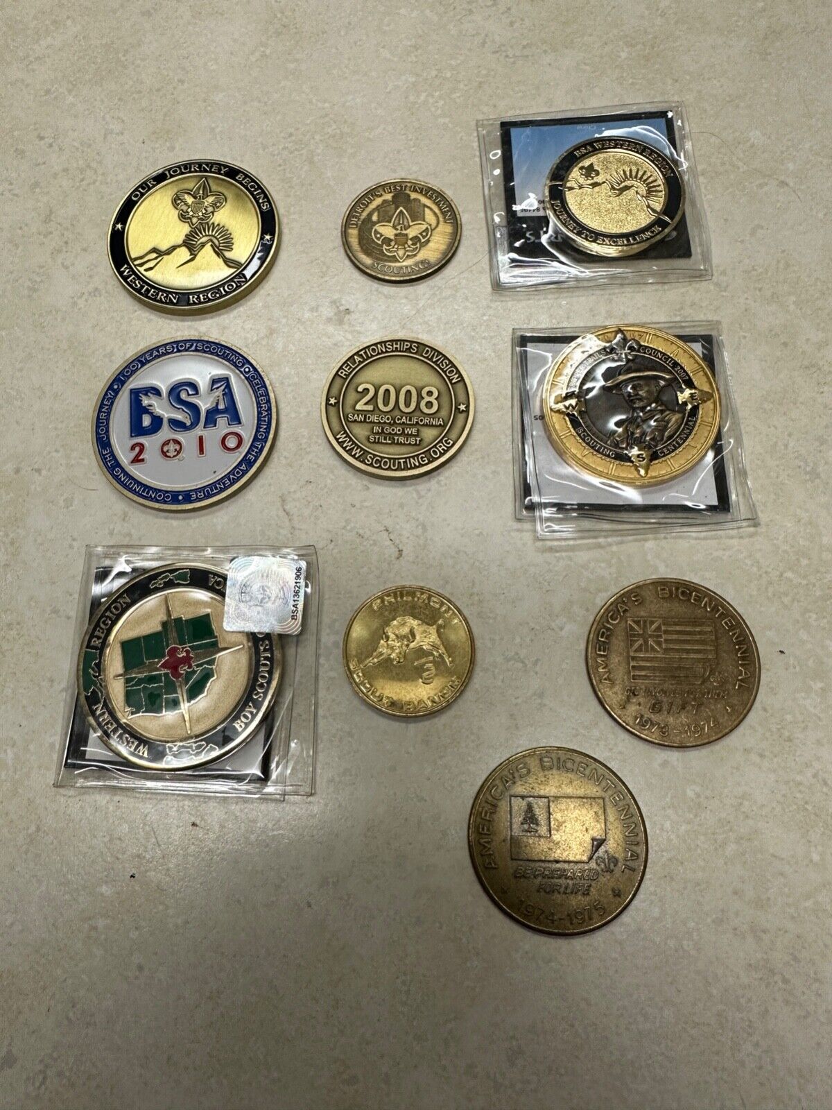 Lot of 10 Boy Scout Tokens & Challenge Coins