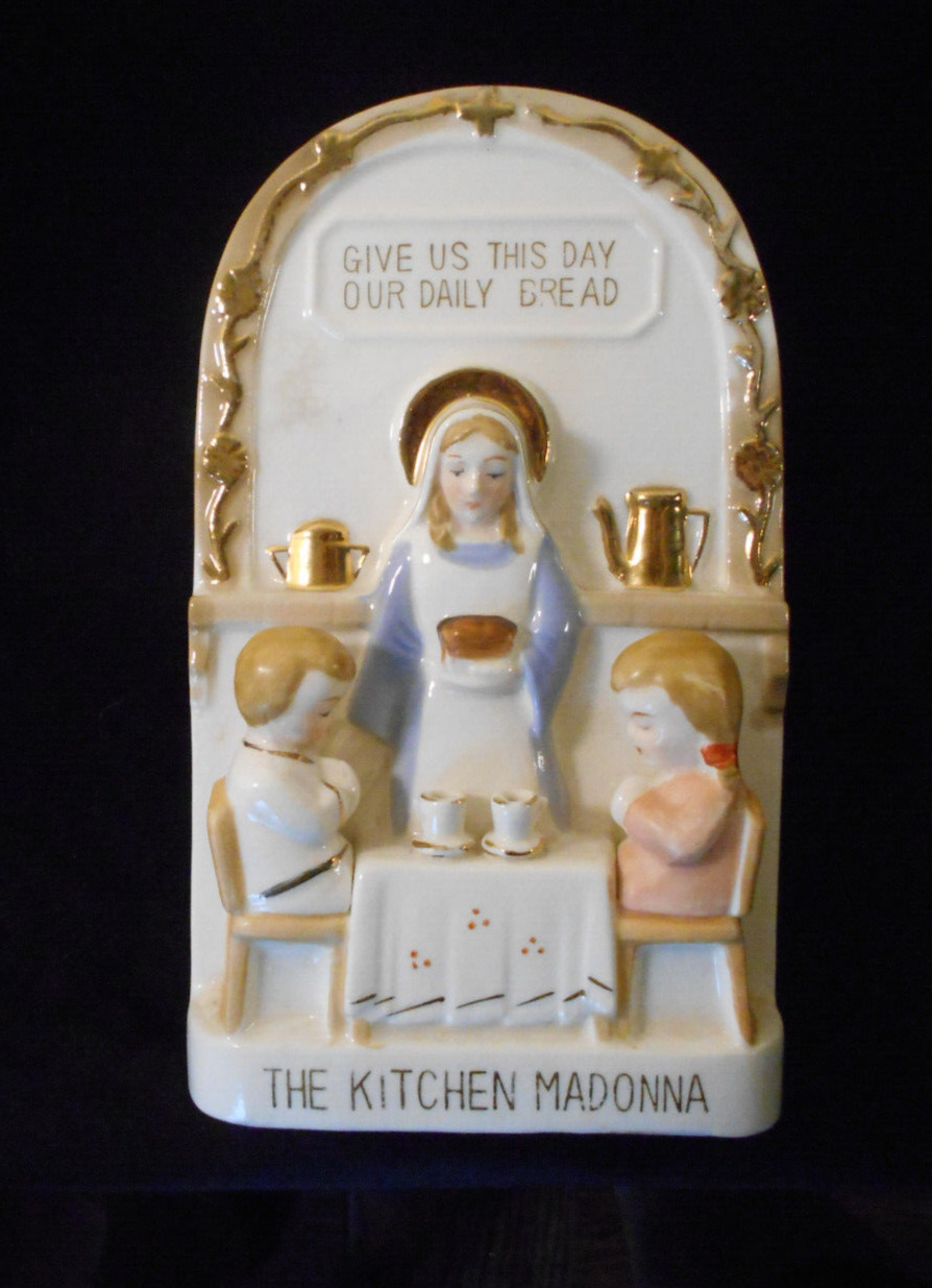 Vintage Porcelain Kitchen Madonna Wall Hanging ~praying children~Religious