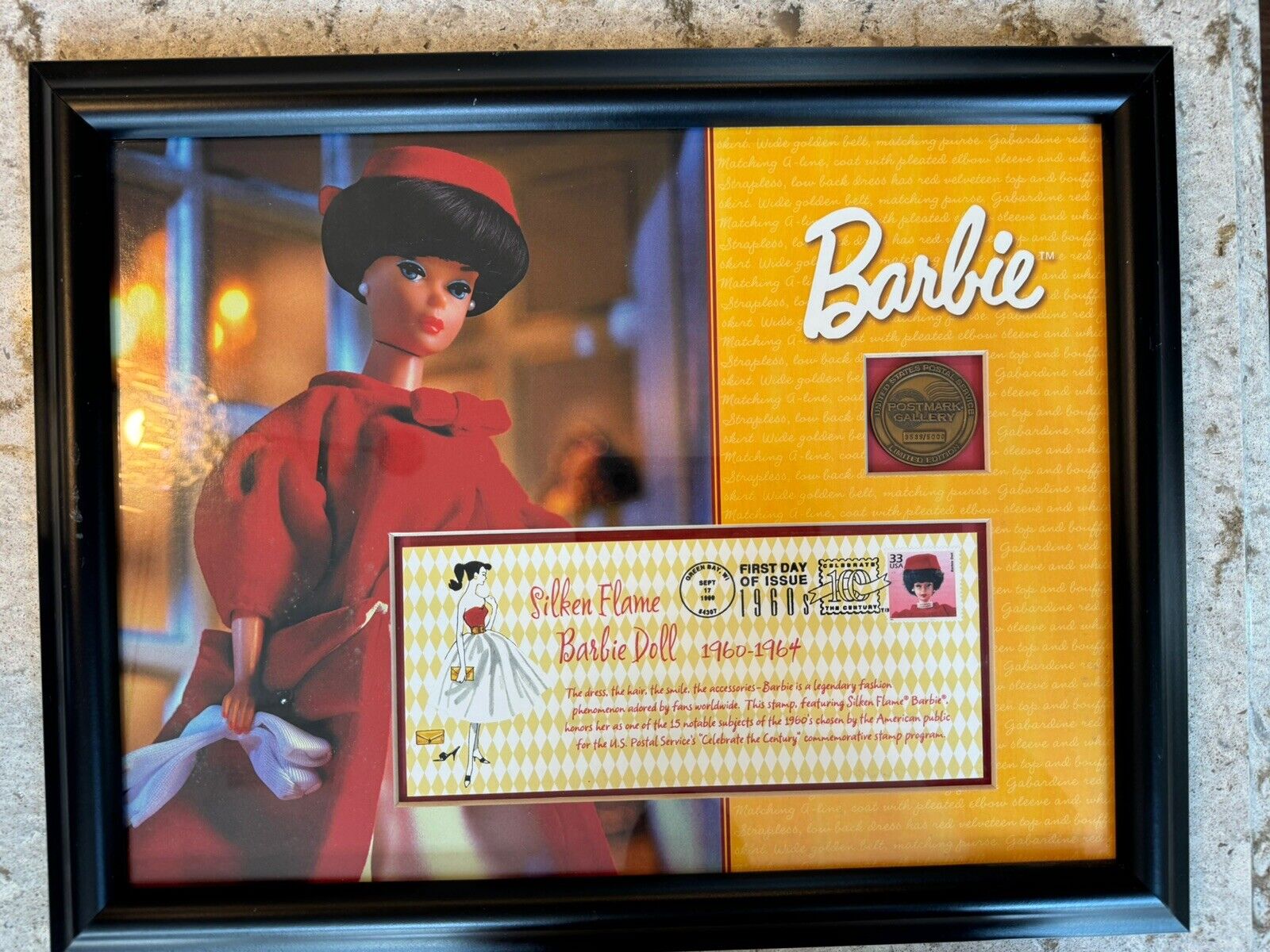 Barbie United States Postal Service USPS Framed First Issue Letter Coin Stamp