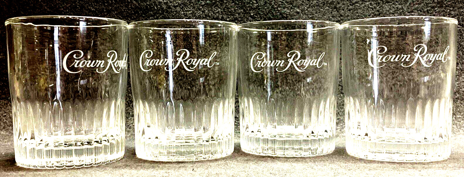 Set of 6 Crown Royal Ribbed Whiskey Rocks Old Fashioned Glasses Face&Base Logo
