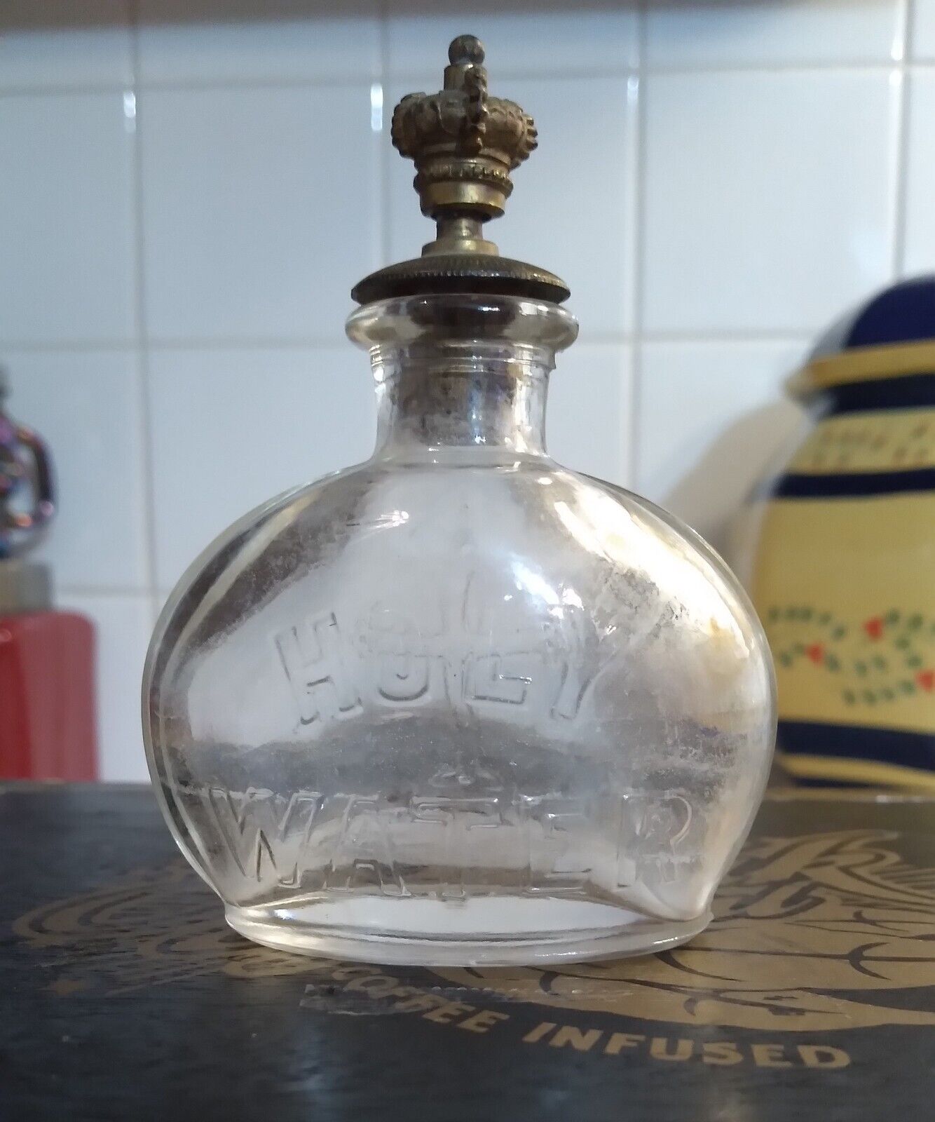 Antique Holy Water Glass Bottle