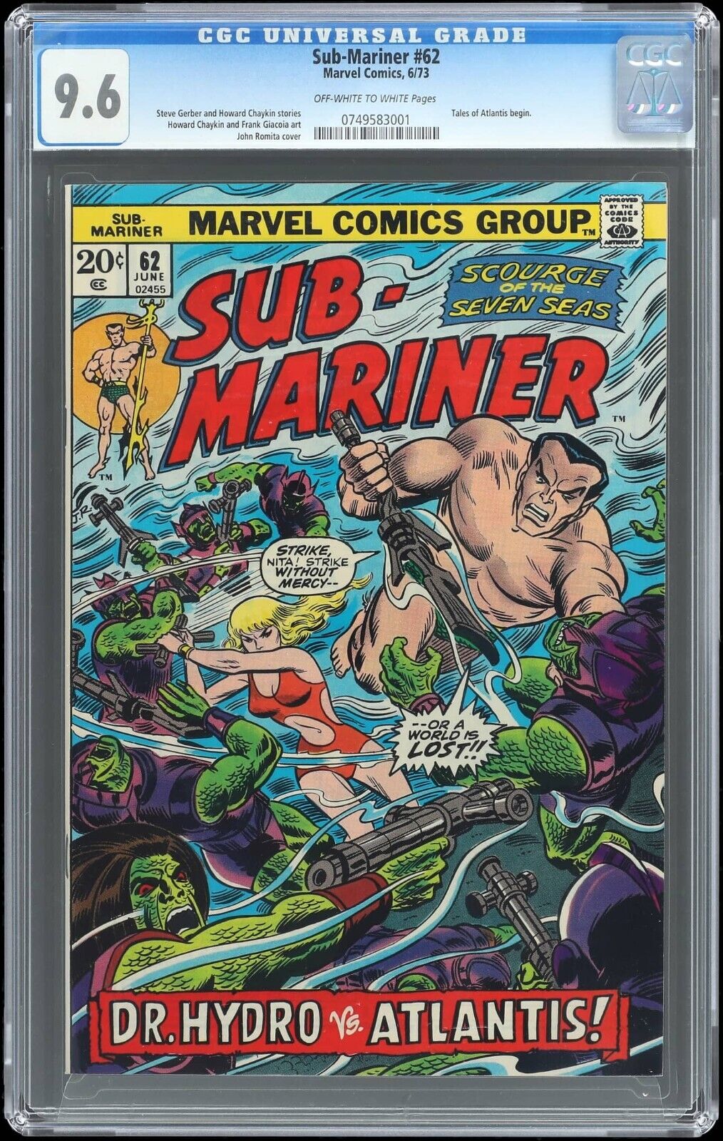 1973 Marvel Prince Namor The Sub-Mariner #62 CGC 9.6 Tales of Atlantis Begins