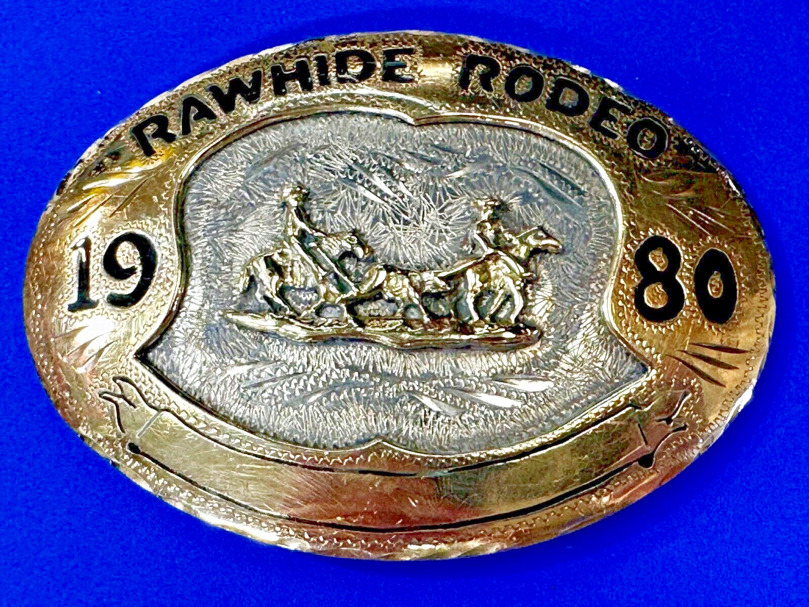 Rawhide Rodeo Calf Roping Horse Cowboy 1980 Trophy LARGE Belt Buckle