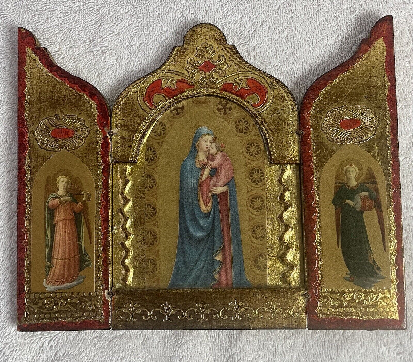 Vintage Italian Florentine Triptych Beato Angelico Madonna