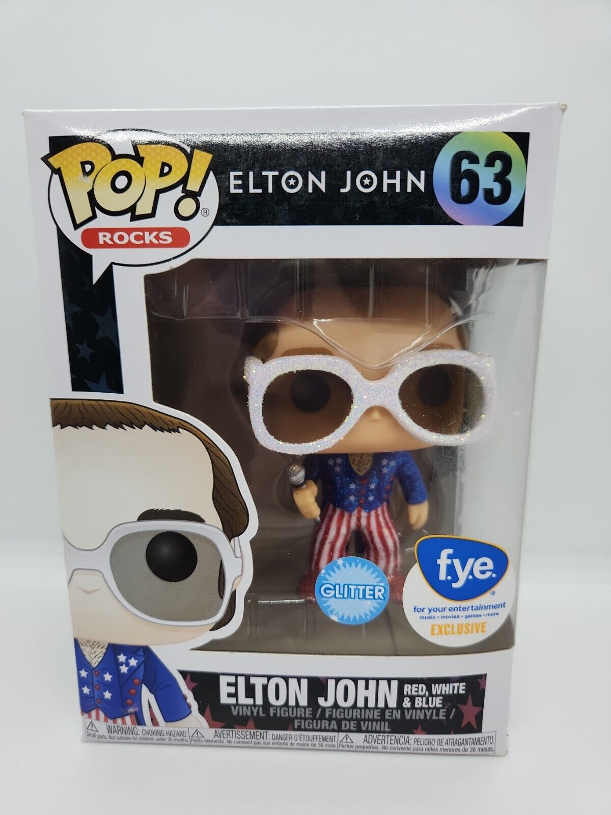 Funko Pop Rocks #63 Elton John Red White & Blue Glitter FYE Exclusive Vaulted