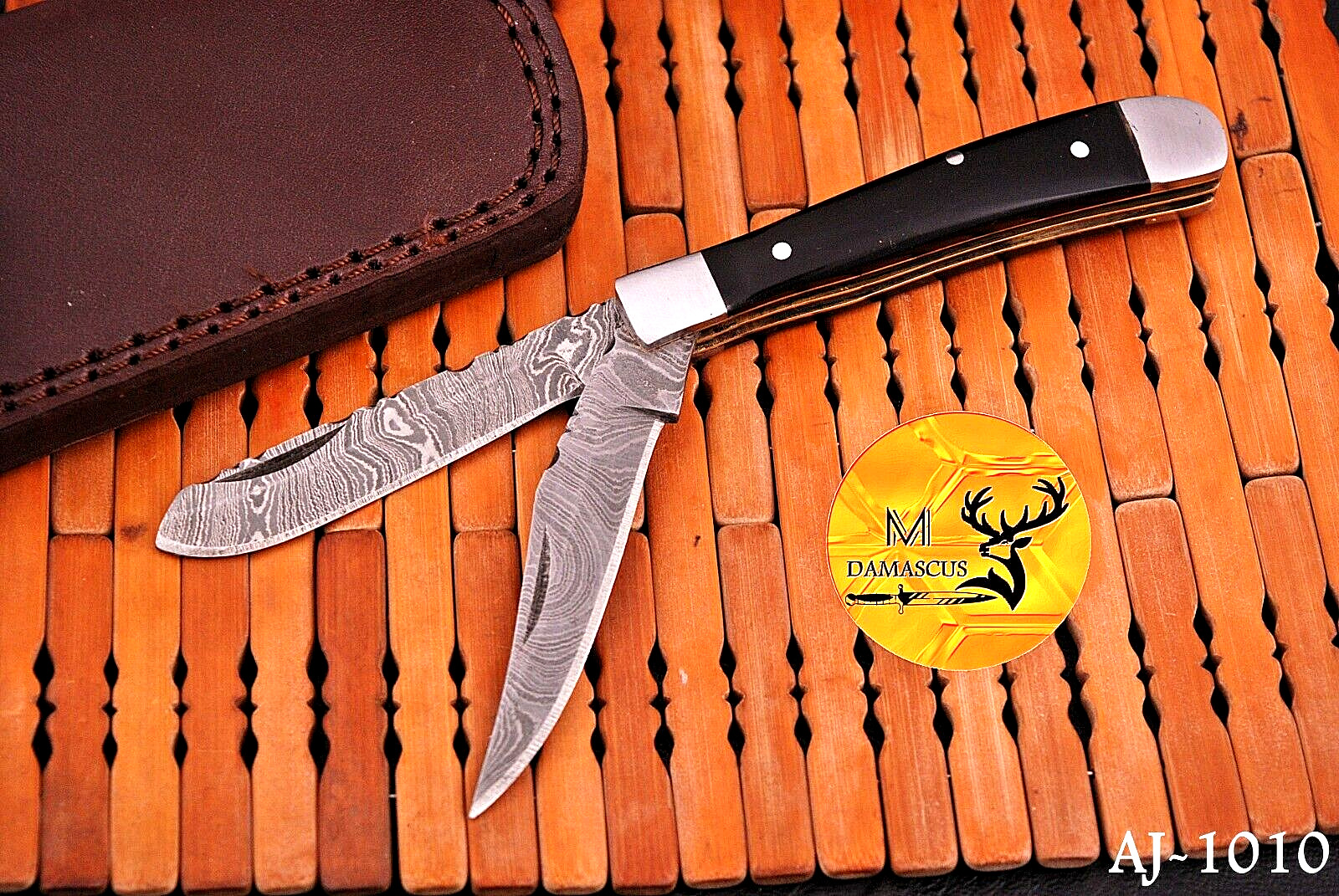 CUSTOM HANDMADE FORGED DAMASCUS STEEL TRAPPER KNIFE FOLDING POCKET KNIFE 1010