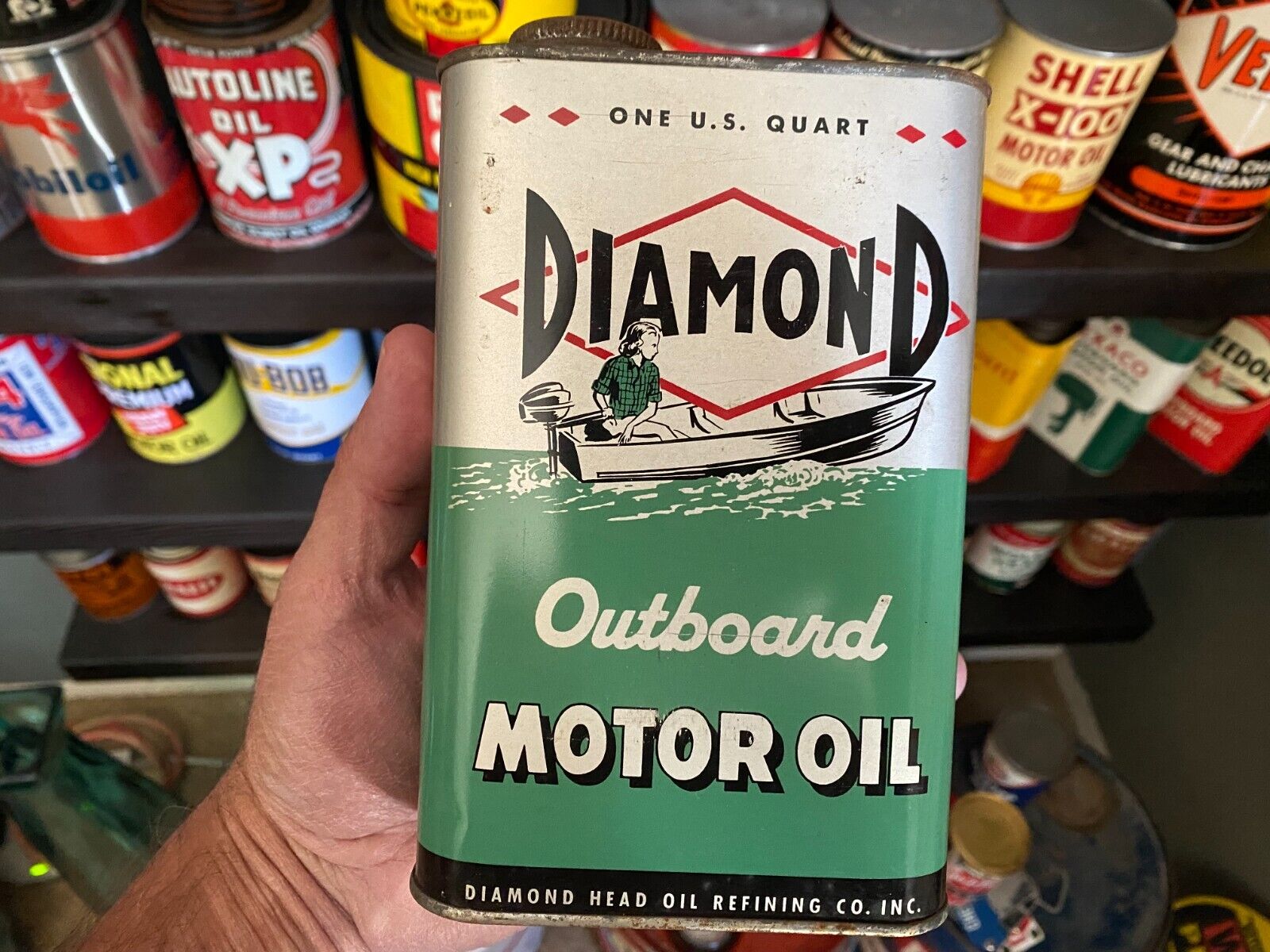 VINTAGE~ RARE NOS~ DIAMOND OUTBOARD MOTOR OIL 1 QUART CAN  FULL SEALED ￼ NICE