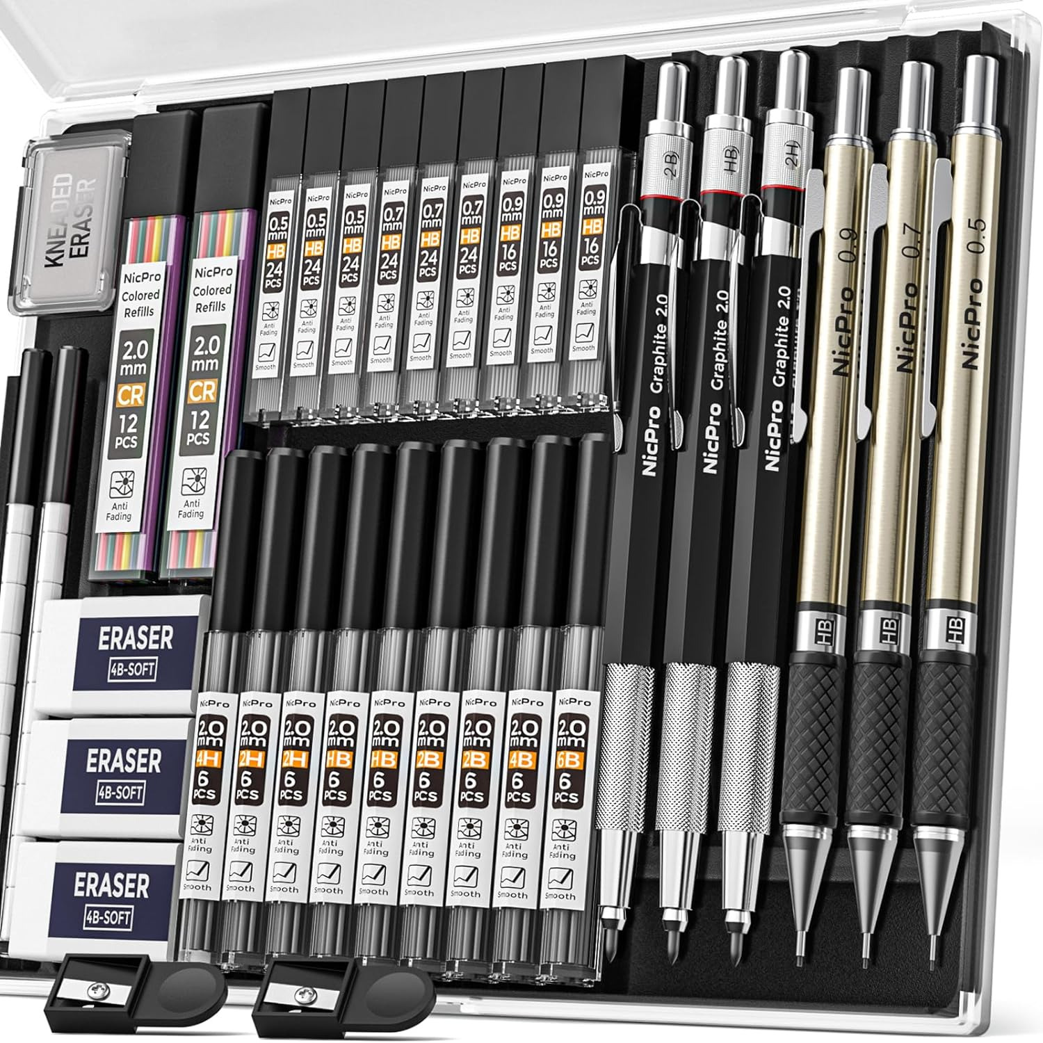 35PCS Art Mechanical Pencils Set, 3 PCS Metal Drafting Pencil 0.5 mm & 0.7 mm & 