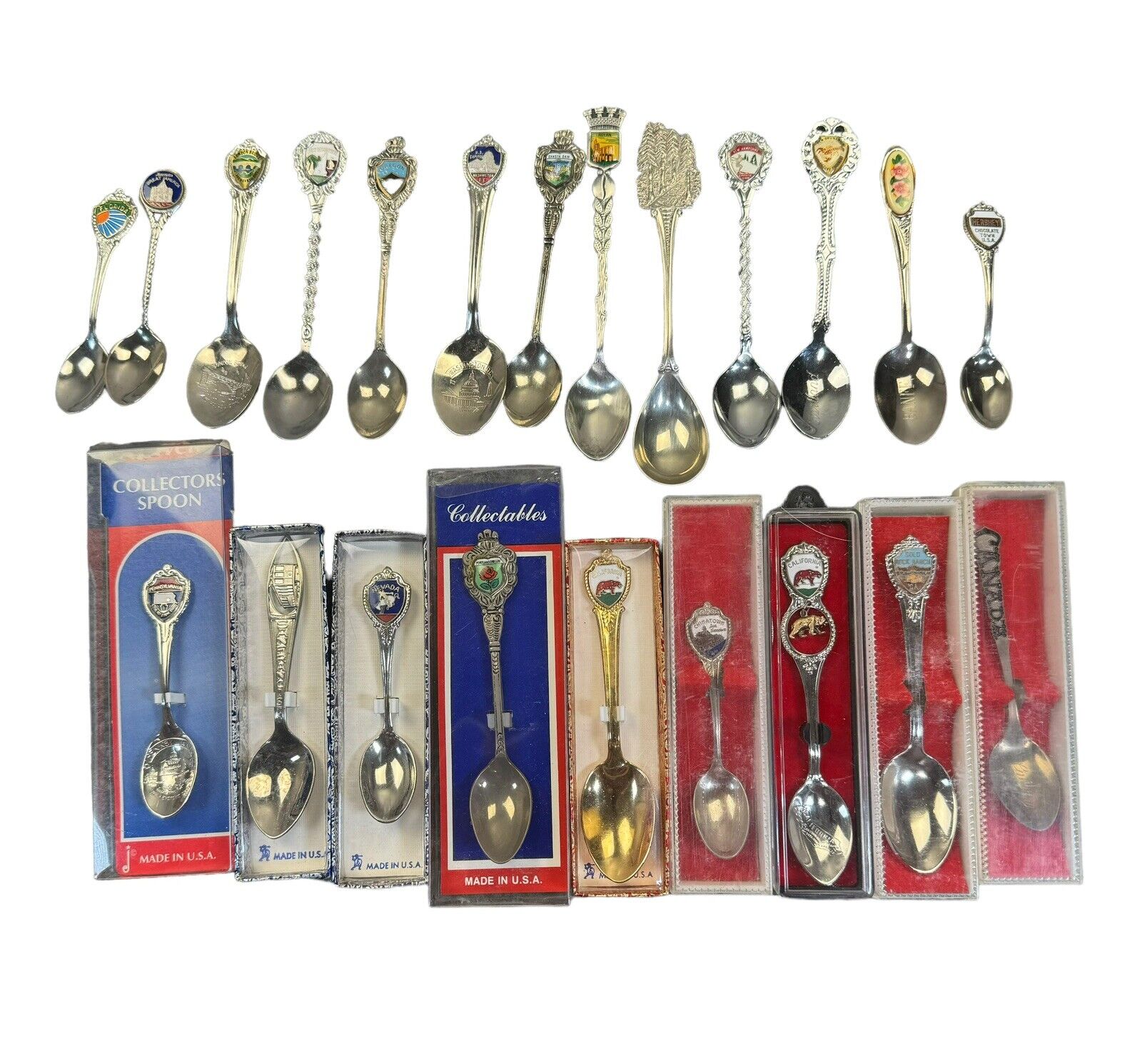 Vintage Lot Collector Souvenir Spoons Made in USA Holland and other Some Boxed
