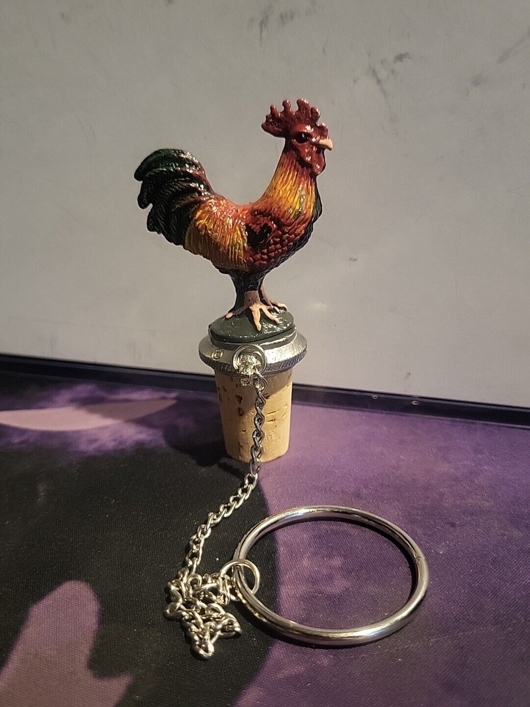 Collectable Pewter Bottle Stopper Rooster Hand Painted