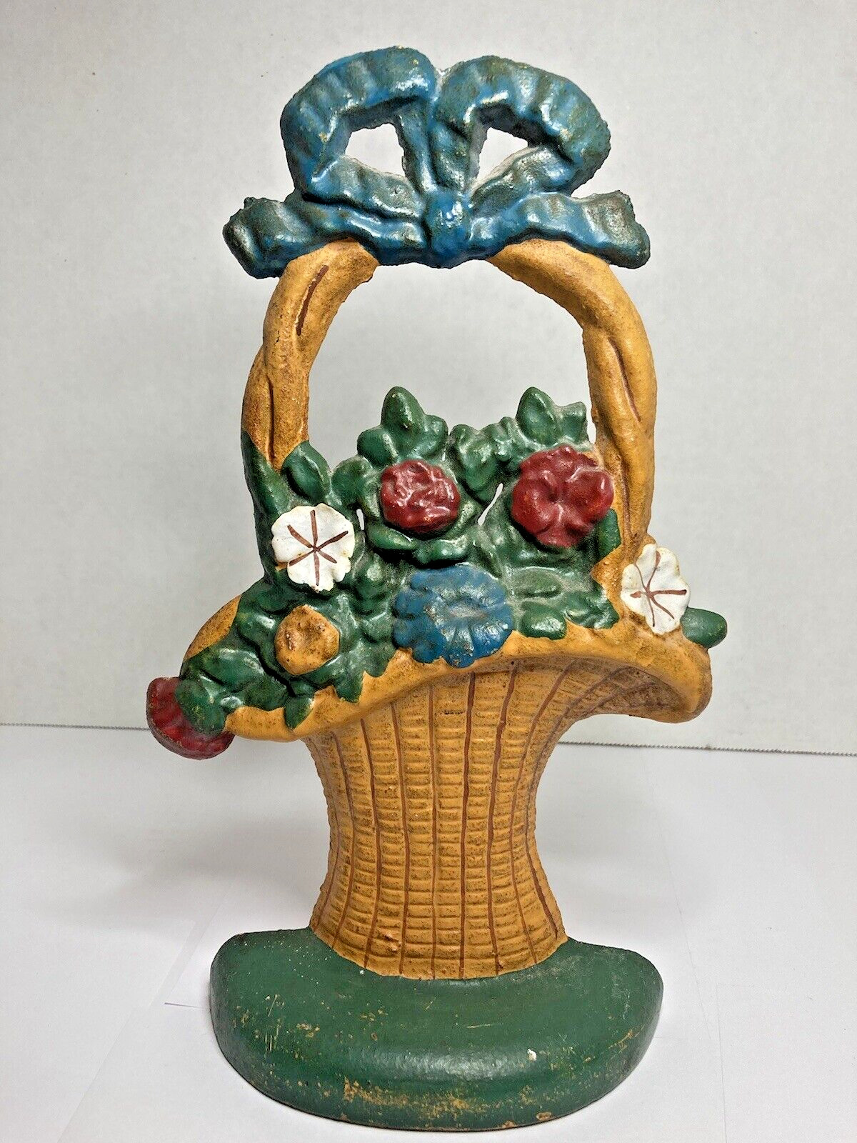 Vintage Cast Iron Flower Basket Doorstop