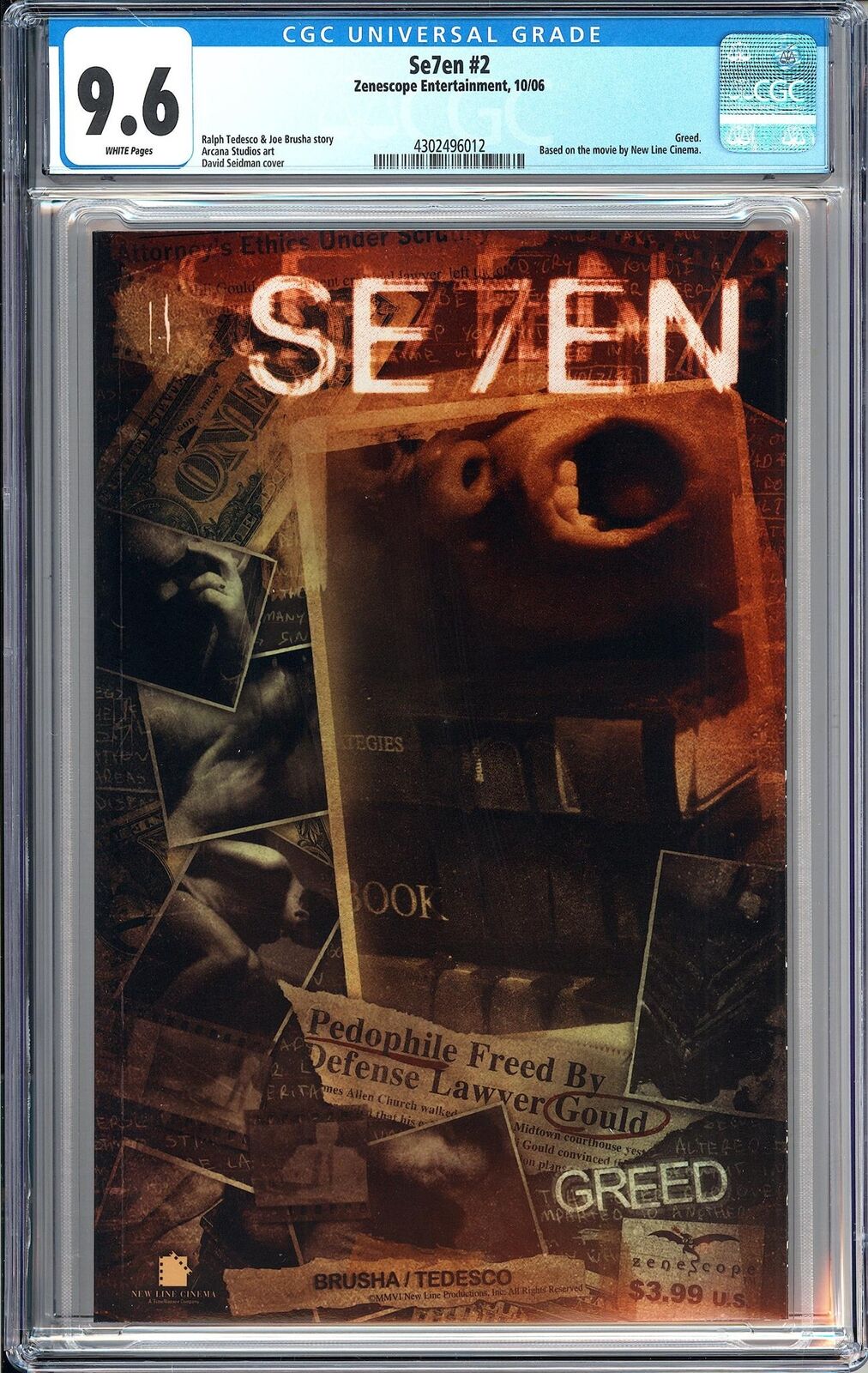 Se7en 2 CGC 9.6 2006 4302496012 Greed Movie by New Line Cinema Brad Pitt Scarce