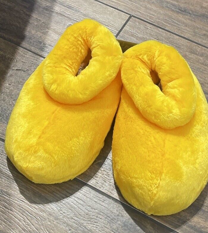 Disney Parks Mickey Mouse Feet Plush Slippers Adult Size Small S Yellow NEW